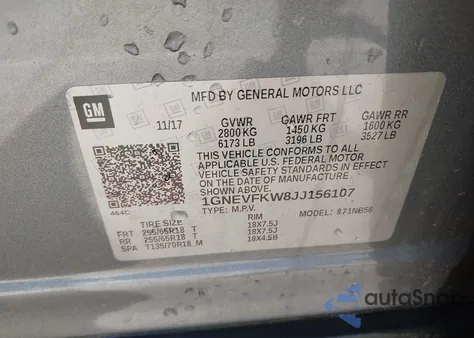 2018 Chevrolet Traverse Ls from USA, damaged, VIN 1GNEVFKW8JJ156107